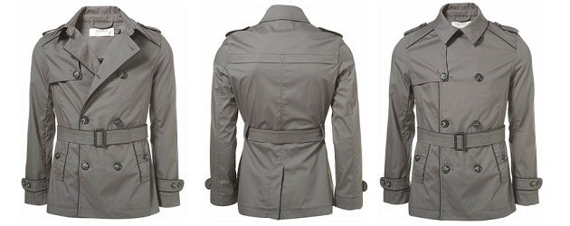 Topman Charcoal Piped Trench Coat Topman Charcoal Piped Trench Coat