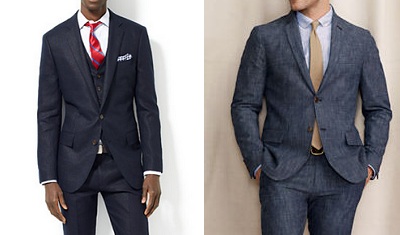 Dark linen suit = Yes.  Chambray suit?  Hang on now.