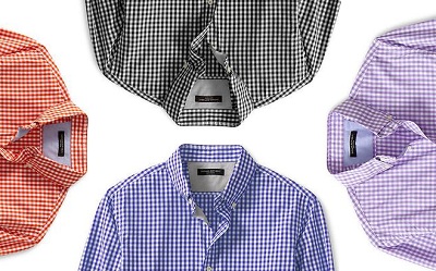 Gingham, great construction, casual but not flimsy.