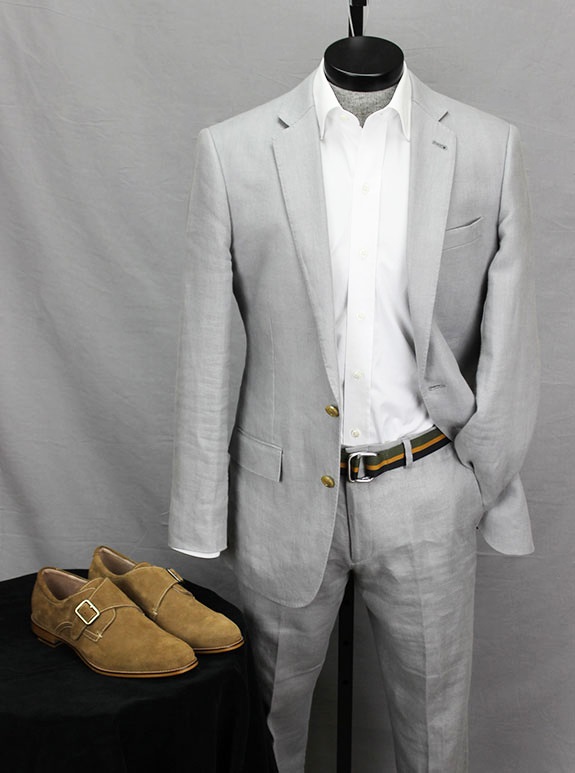 Aston Grey Suede Monk with a Summer Suit