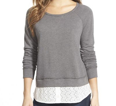Caslon Lace Shirttail Hem Sweatshirt | Cold Weather Gifts for Her by Ask A Woman on Dappered.com