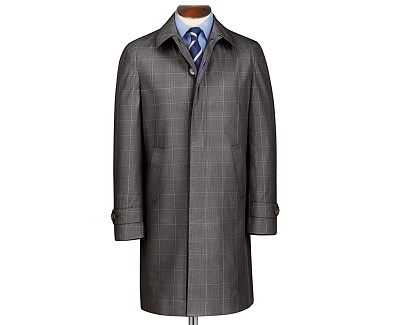 Charles Tyrwhitt Grey Slim Fit Check Rain Coat