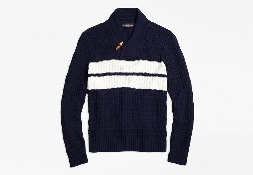 BB Texture Stitch Chest Stripe Shawl Collar Sweater