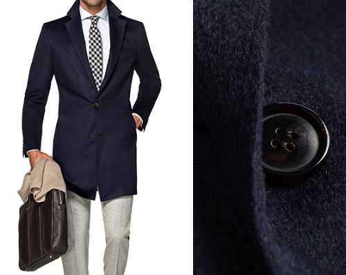 Suitsupply 2/3 Roll Navy Wool Topcoat