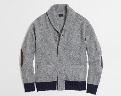 J. Crew Factory Contrast-Ribbed Lambswool Cardigan