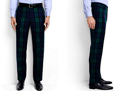Lands' End Wool Flannel Tailored Fit Blackwatch Trousers