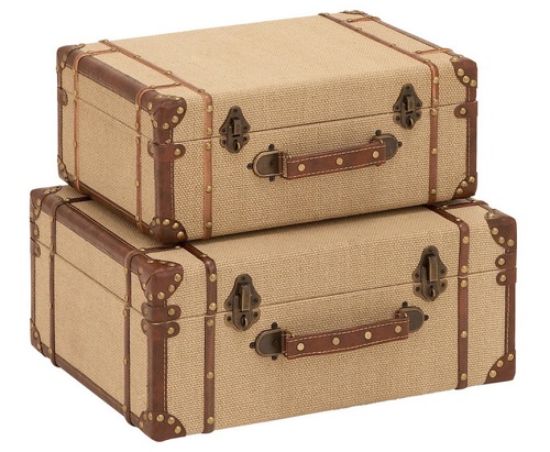 Brimfield & May Wood Burlap Suitcase Set