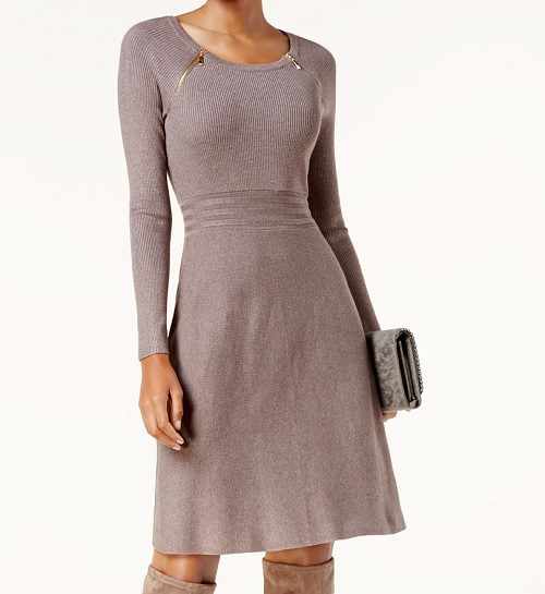 INC Zipper-Shoulder Ribbed Dress