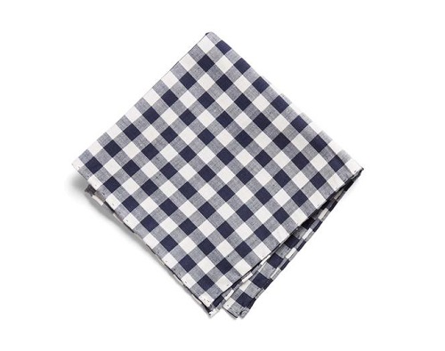 Made in Italy Navy Gingham Linen Pocket Square