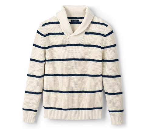LE Linen/Cotton Striped Shawl Collar Sweater