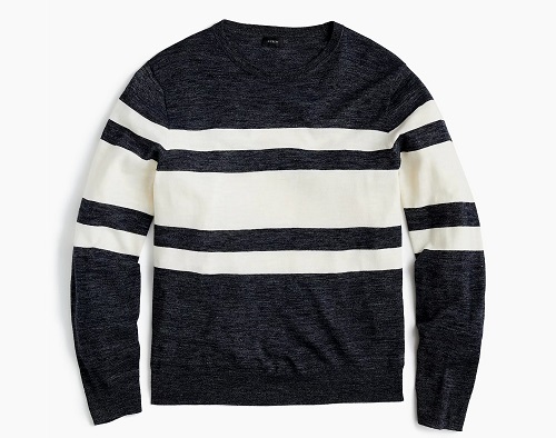 Cotton-Linen Crew Sweater in Heather Multistripe