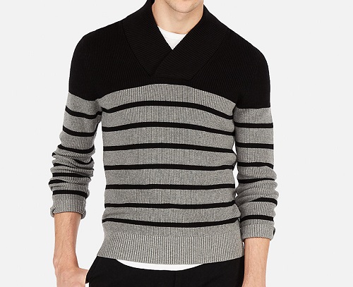 EXPRESS Striped Shawl Collar Popover Sweater