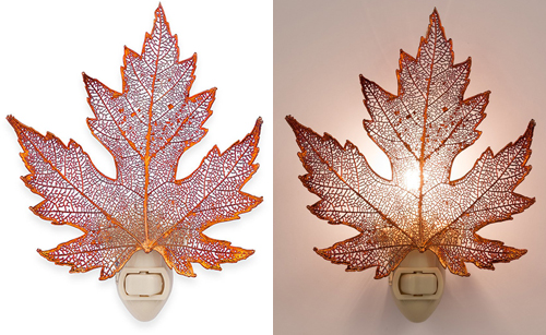 Real Silver Maple Leaf Dipped In Iridescent Copper Nightlight