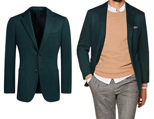 Suitsupply Havana Wool Blend Green Knit Jacket