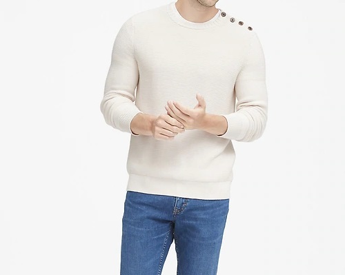 BR Supima Cotton Button-Shoulder Sweater