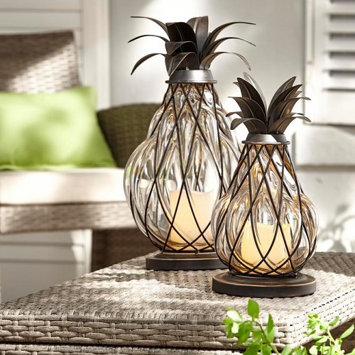 Aged Bronze LED Candle Pineapple Lantern