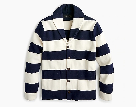 J. Crew Stripe Cotton Shawl-Collar Cardigan Sweater