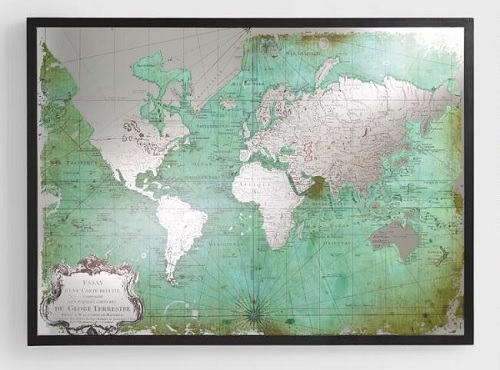 Green Mirrored World Map