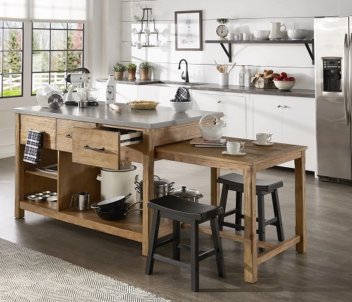 Extendable Kitchen Island with Concrete Top