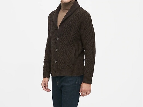 BR Wool Blend Cable-Knit Cardigan Sweater