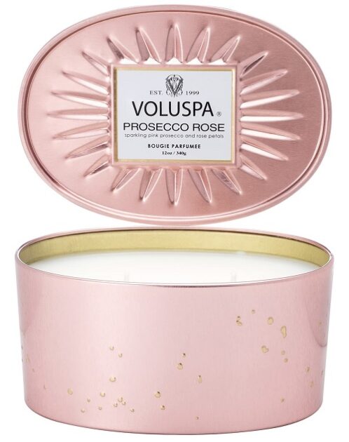 Voluspa Vermeil Prosecco Rose Oval Tin Two-Wick Candle