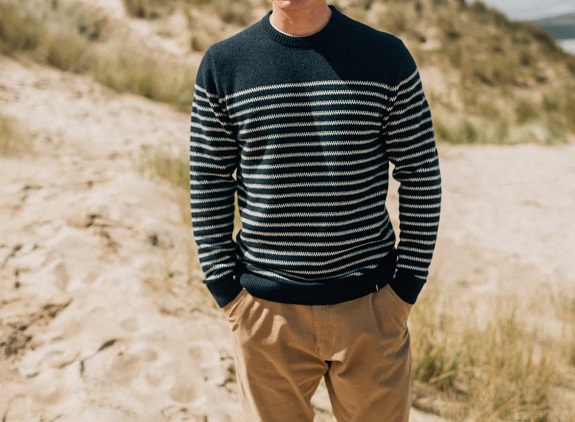 Finisterre Hawkes Wool Blend Stripe Crew