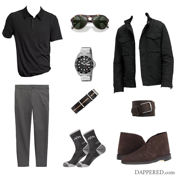 Style Scenario: Chinos Chukkas Polo - Black, gray, and brown
