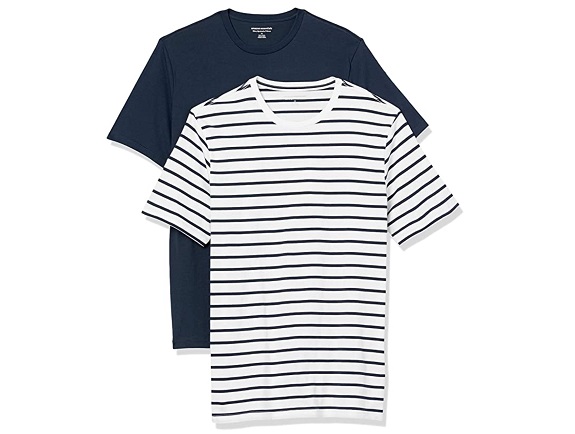 Amazon Essentials Men's 2-Pack Slim-Fit Short-Sleeve Crewneck Stripe T-Shirt