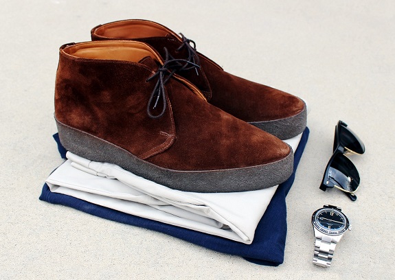 Men's chukkas, sunglasses, watch and clothing