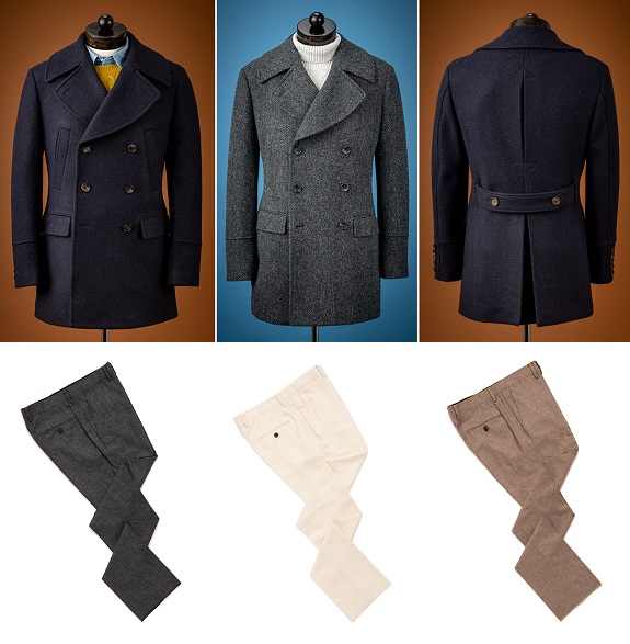 Spier and Mackay peacoats and flannel trousers