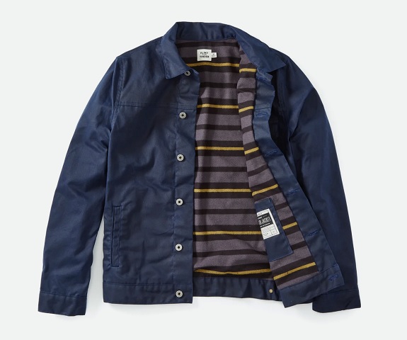 Flint and Tinder Flannel-lined Waxed Trucker Jacket in Navy