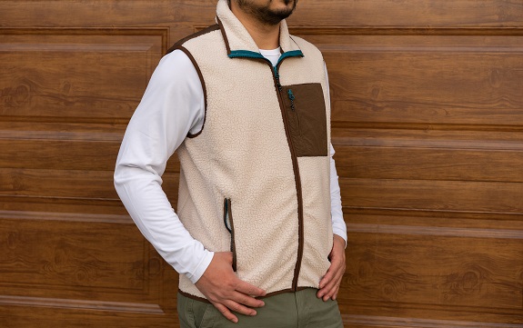 Free Assembly Full Zip Vest with Patch Pocket in Natural