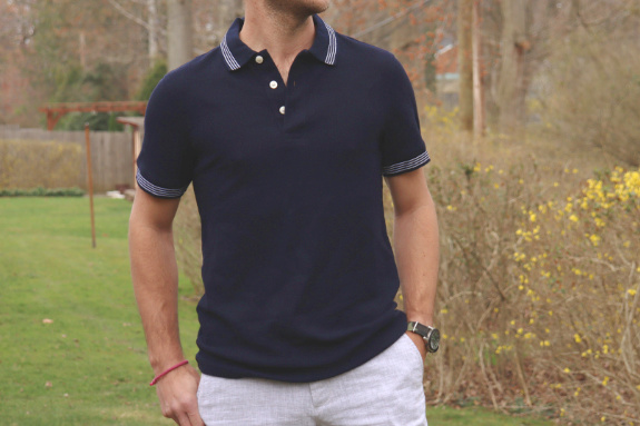 Target Goodfellow Standard Fit Navy Tipped Pique Polo Shirt