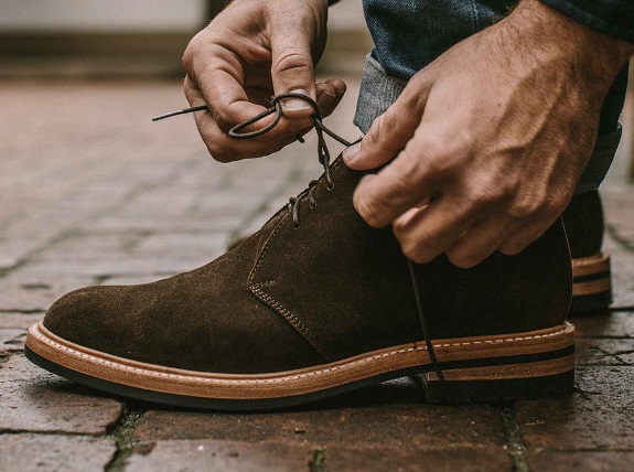 Taylor Stitch Goodyear Welted Chukkas in Weatherproof Loden Suede