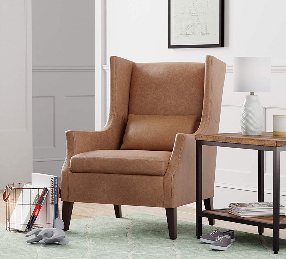 Stone & Beam Wingard Leather Wingback Accent Chair