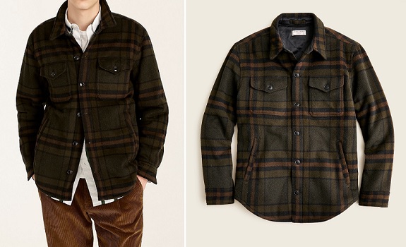 Wallace & Barnes Lined Brushed Wool Shirt-Jacket in Plaid