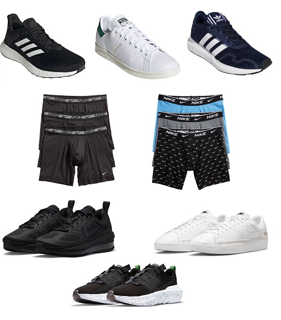 Nike and adidas shoes and underwear