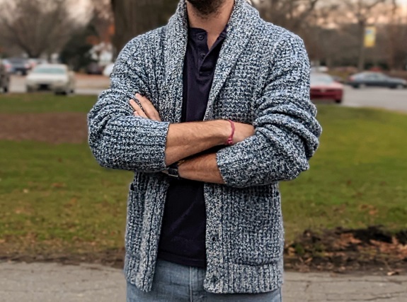 guy in shawl collar sweater