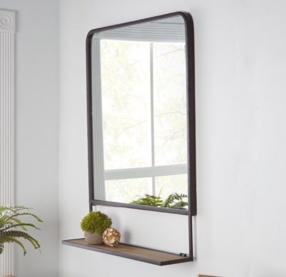 BHG Industrial Wall Mirror with Foldable Wood Shelf