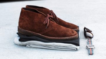 Chinos, Chukkas, Polo: Stone, Charcoal, and rich Brown Suede