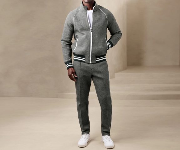 Banana Republic Scuba-Knit Tracksuit in Navy Houndstooth