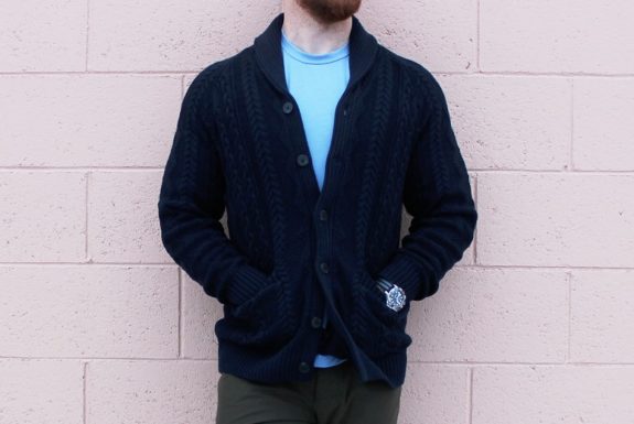 The Tie Bar Cable Shawl Cardigan Navy Sweater