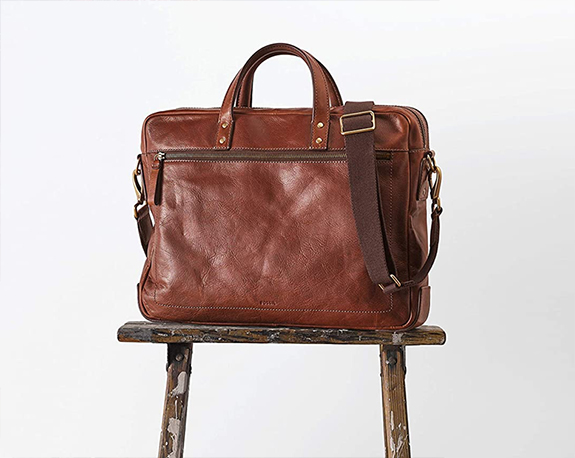 Fossil Haskell Leather Double Zip Briefcase