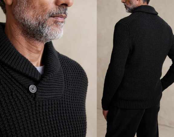 BR FACTORY Waffle Knit Shawl Collar Pullover