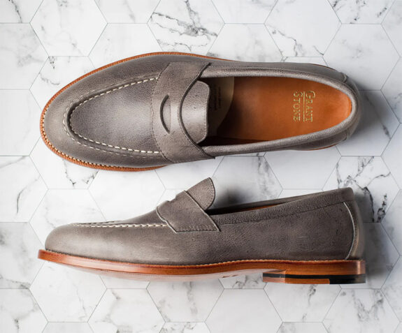Grant Stone Traveler Penny Loafers in Storm Kudu