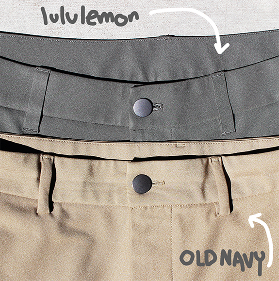 Lululemon Warpstreme pants vs technical hybrid chinos Old Navy