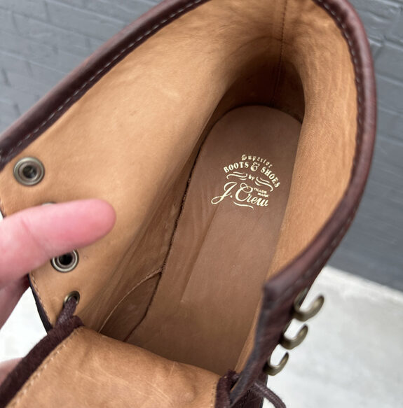 Inside photo of J. Crew Field Boots in Brown Suede