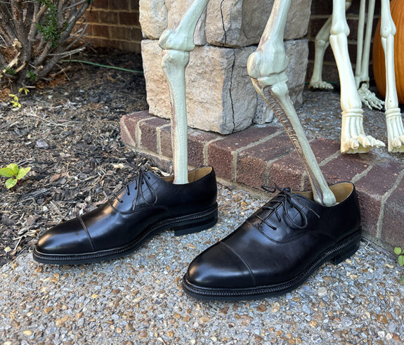 Meermin Cap Toe Oxfords on skeleton feet